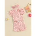thumbnail image 4 of Musuos Baby Girls Casual Shorts Set, 3M 6M 12M 18M Flower Print Short Sleeve Crew Neck Romper with Shorts and Hairband Summer Outfit, 4 of 10