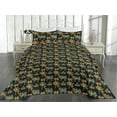 thumbnail image 2 of Ambesonne Peacock Quilted Bedspread Set 3 Pcs, Exotic Bird Curlicue Boho, King, Dark Teal and Marigold, 2 of 4