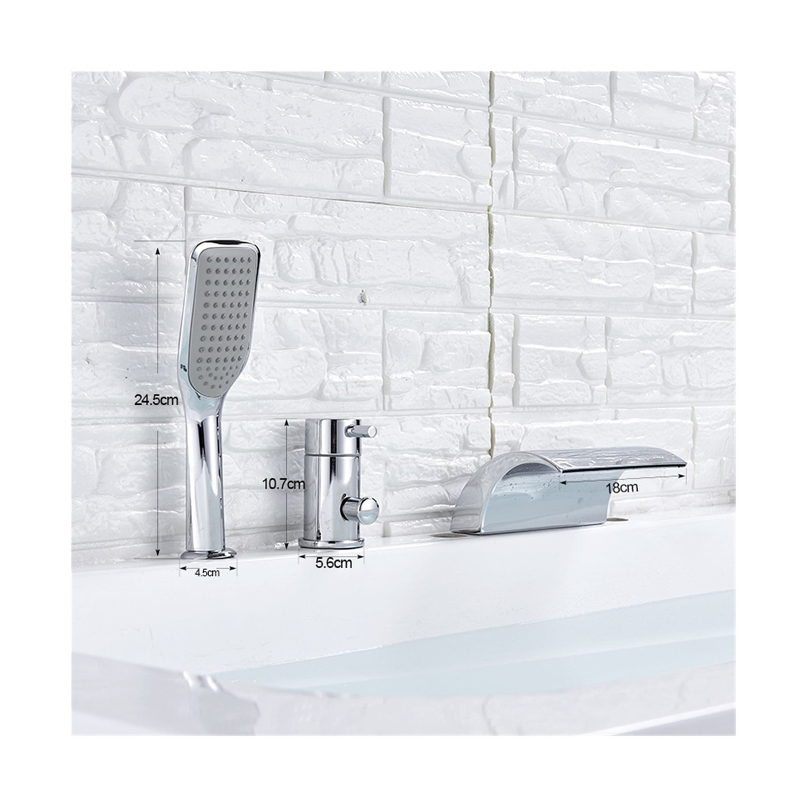 Chrome Bathtub Waterfall Shower Faucet with Hand Shower Hot Cold Water Mixer Tap Tub Sink Faucet Widespread Spout ,360° Swivel Spout