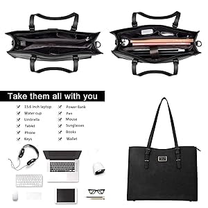 MOSISO Laptop Tote Bags for Women 15.6 inch laptops Curved Waterproof PU Leather Briefcase with Small Pouch