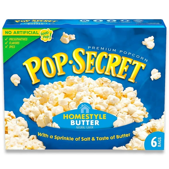 Pop Secret Microwave Popcorn, Homestyle Butter Flavor, 3.2 oz Sharing Bags, 6 Ct