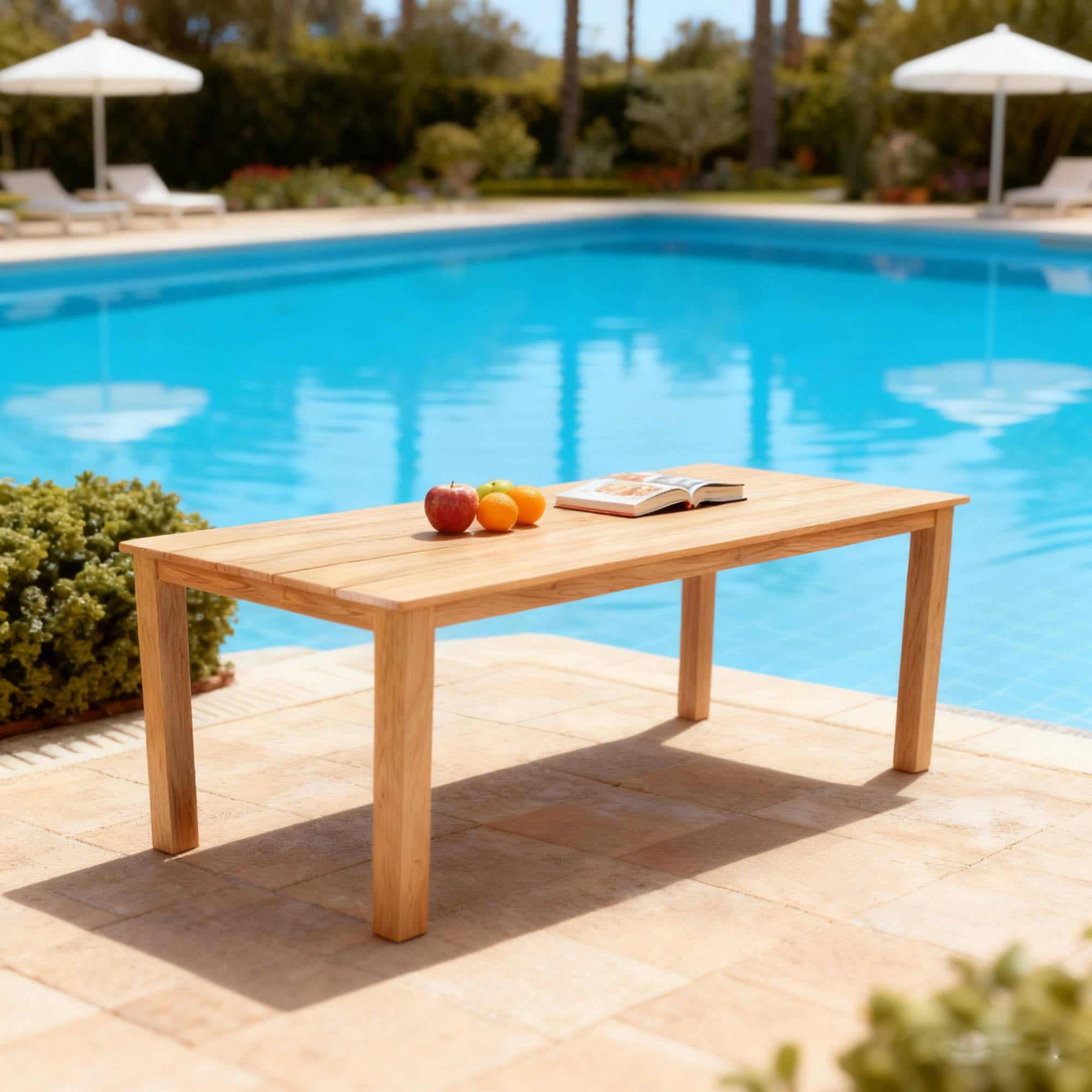 Outdoor Dining Table, 68.9 Inch Simple Solid Dinner Table for Garden Patio Backyard Picnic Casual Outdoor Meals, Teak