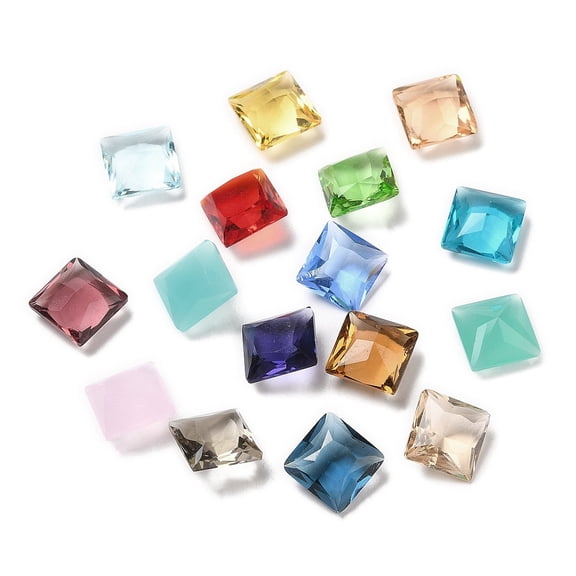 50pcs Pointed Back Glass Rhinestone Cabochons Faceted Square Mixed color 10x10x5~5.5mm