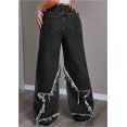 thumbnail image 2 of Pantalones vaqueros holgados Y2K for mujeres y niñas, pantalones vaqueros con dobladillo crudo y pierna ancha con retales de estrellas, ropa informal estilo Hip Hop, ropa Preppy, 2 of 5