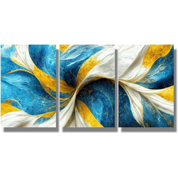 3 Piece Wall Art Decor for Home Modern Abstract Poster Prints on Canvas Modern Blue and Gold Marble Fluid Art Printing for Living Room Wall Art Stretched Ready to Hang 12x16inchx3