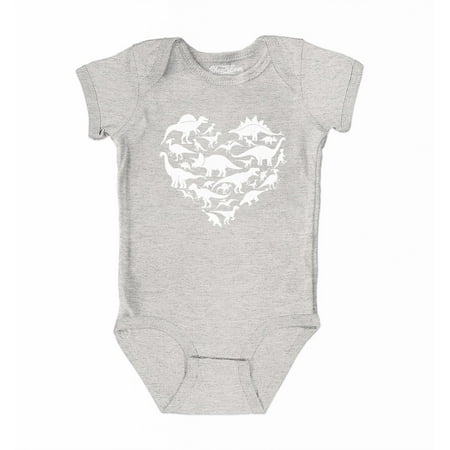

Shop4Ever Dino Love Dinosaur Heart Valentine s Day Baby s Bodysuit Infant Cotton Romper 24 Months Heather Grey