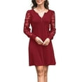 thumbnail image 2 of Fall Dresses for Women Lace Long Sleeve Elegant Slim Formal Party Dress Wine Red M, 2 of 8