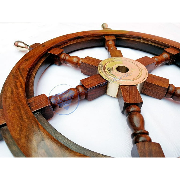 Nagina International, Deluxe Class Wood and Brass Ship Wheel Clock 12 - -  Nautical Home Decorating