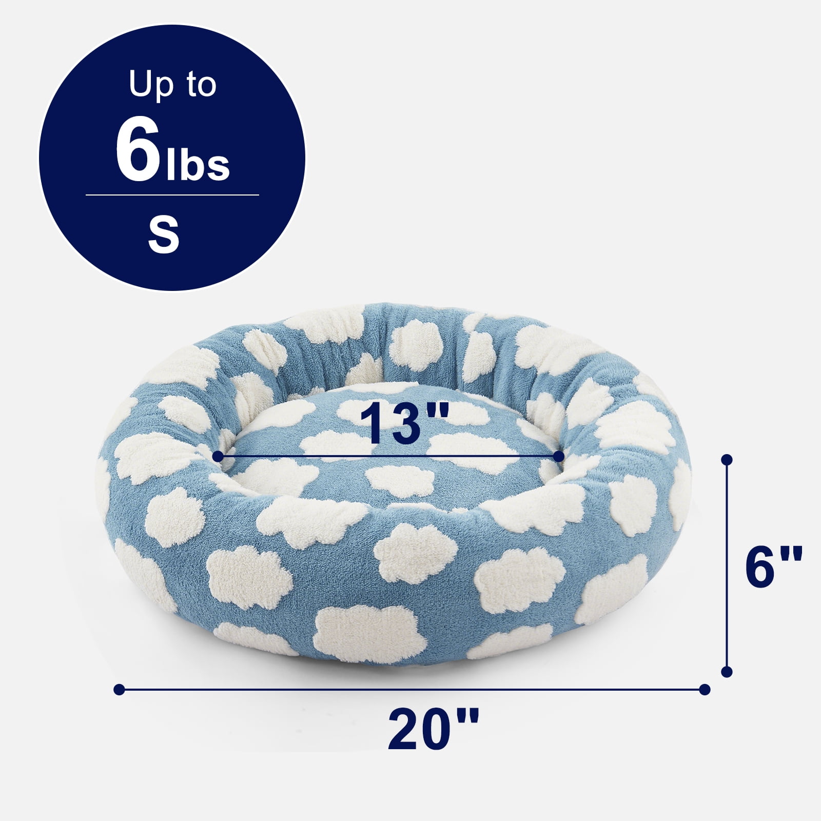Donut Dog Bed Medium, Calming Round Pet Bed for Dogs and Cats, Washable Jacquard Plush Cover with Non-Slip Bottom, Indoor Cat Bed, Blue, 20"x20"x6"