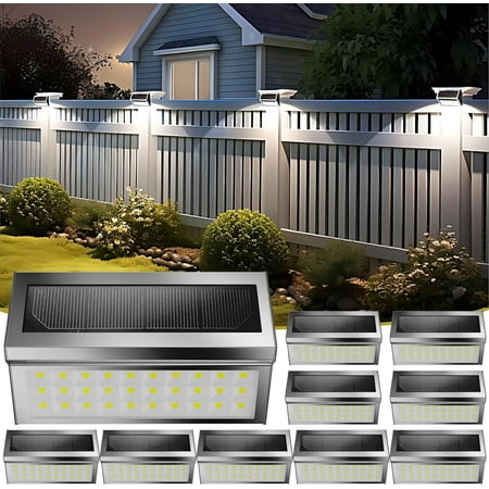 

Solar Outdoor Deck Lights: 10Pack 30LED Fence Solar Step Outside Lights Waterproof Stainless Steel Outdoor Stair Fence Porch Lights Lamp Solar Powered Outdoor Lighting for Wall Garden Décor