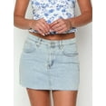 thumbnail image 4 of Rdhnmea Women Low Rise Jean Skirt Solid Raw Trim Mini Denim Skirt with Pockets, 4 of 9