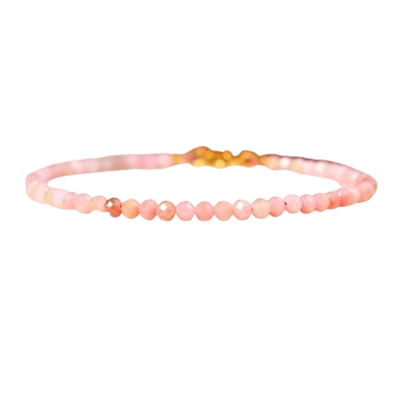 Pink Opal 3mm Round Shape Faceted Cut Beads 7 inch Adjustable Gold Plated Clasp Bracelet for men, women, unisex. Link Chain Stacking Bracelet.|LINK_05467