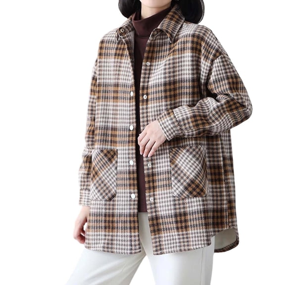 Cute Cardigans Women Plaid Fleece Lined Thickened Color Casual Long Sleeve Button Up Shirt Jacket Cozy Comfort Fit Lightweight Cardigans