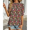 thumbnail image 4 of FreshPretty Women's Summer Boho Shirt Top Ruffle Short Sleeve Frill Trim Mock Neck Floral Solid Casual Blouses Shirts Tops, 4 of 6