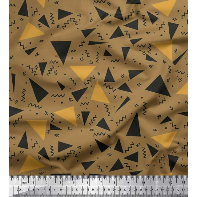 Soimoi Brown Rayon Fabric Dot,Zig Zag & Triangle Geometric Decor Fabric Printed Yard 42 Inch Wide