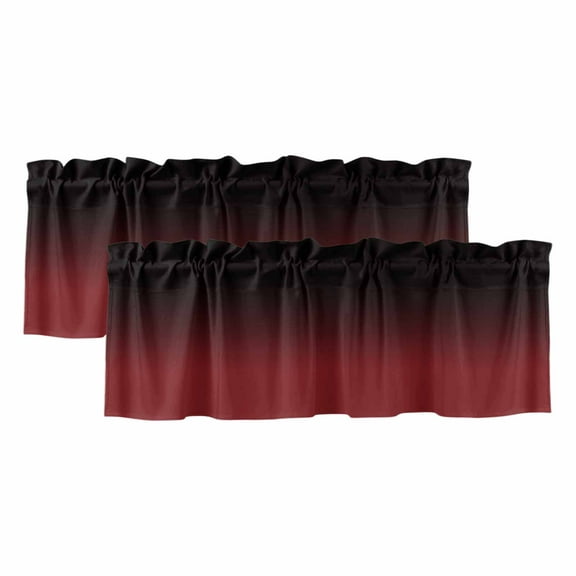 2 Pack Black Red Valance for Window Gradient Kitchen Valance Rod Pocket Short Curtain Topper Decorative Window Treatment for Living Room Bedroom 54"x18"