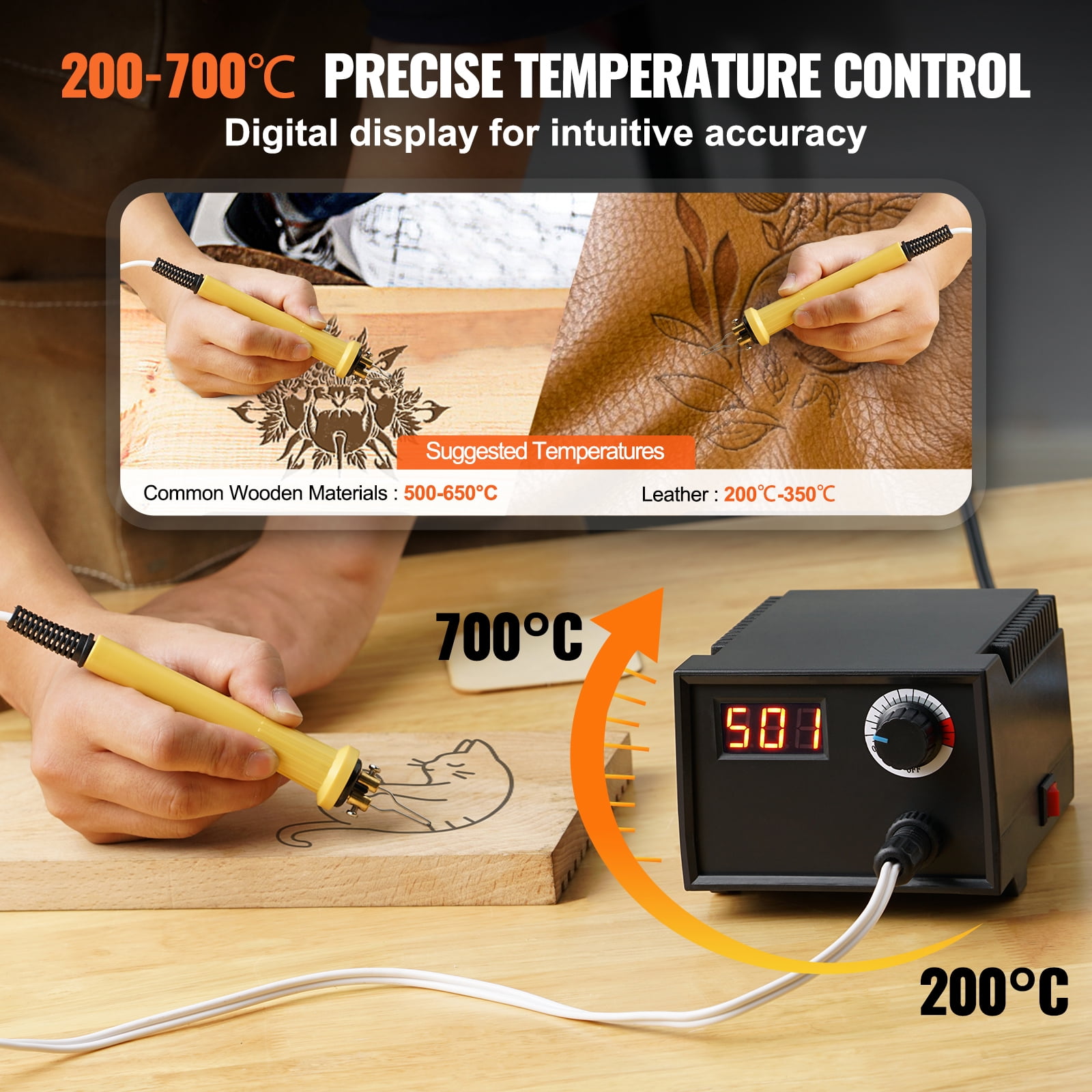 BENTISM Wood Burning Kit, Upgraded 200~700°C Adjustable Temperature with Display, Wood Burner with 23 Wire Nibs Tips Including Ball Tips, Wood Burning Pen Holder Suitable for Pyrography