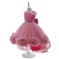 thumbnail image 4 of CPNG Girls' Sleeveless Satin & Tulle Flower Girl Dress – Sequin Waistband, 3D Ruffle Flower Accents & High-Low Tutu Skirt for Weddings, Birthday Parties, 4 of 9