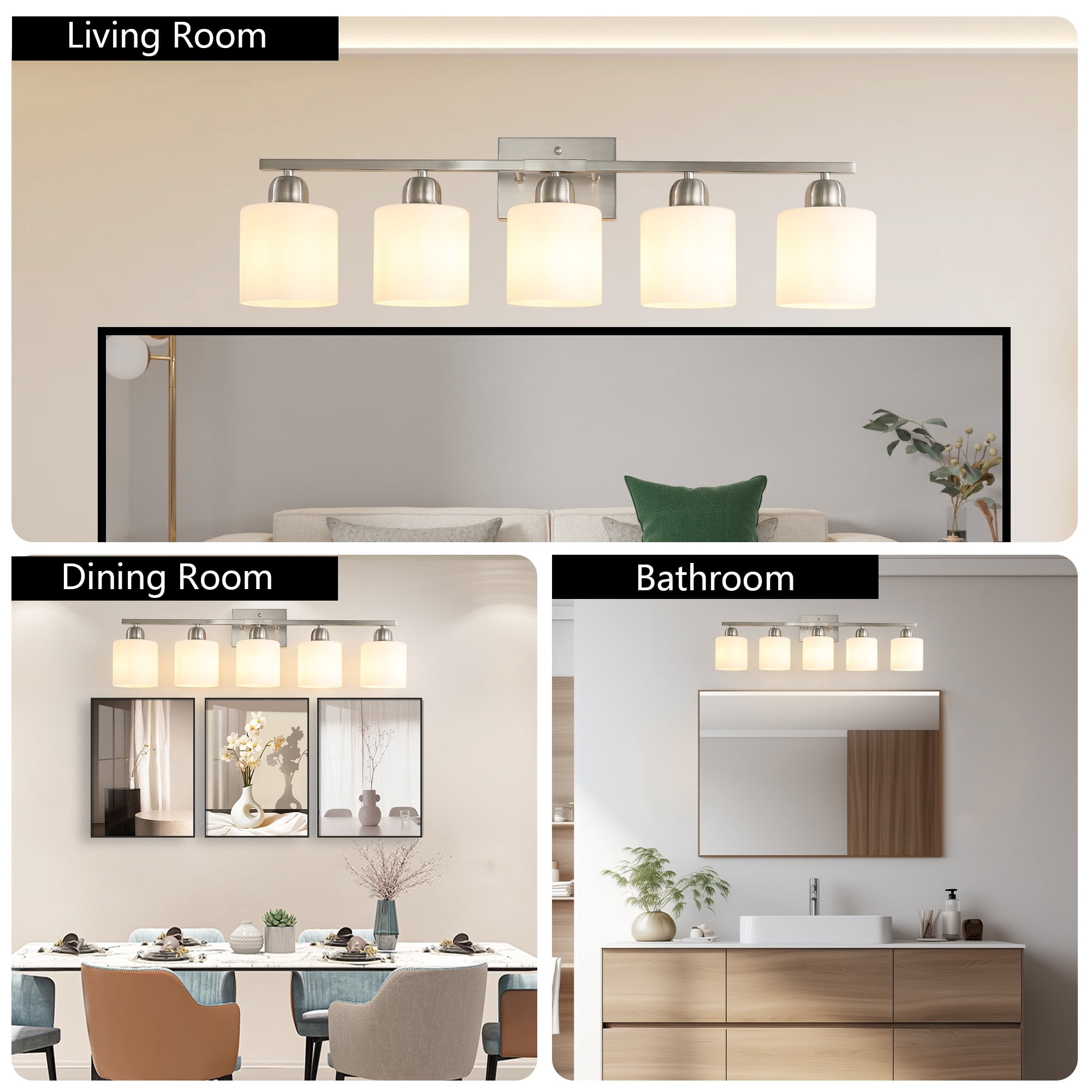 Jopath 5-Light Modern Vanity Light Over Mirror, Wall Sconces with Milky White Frosted Glass Shades for Bathroom, Hallway, or Bedroom Nickel (Bulbs Not Included)