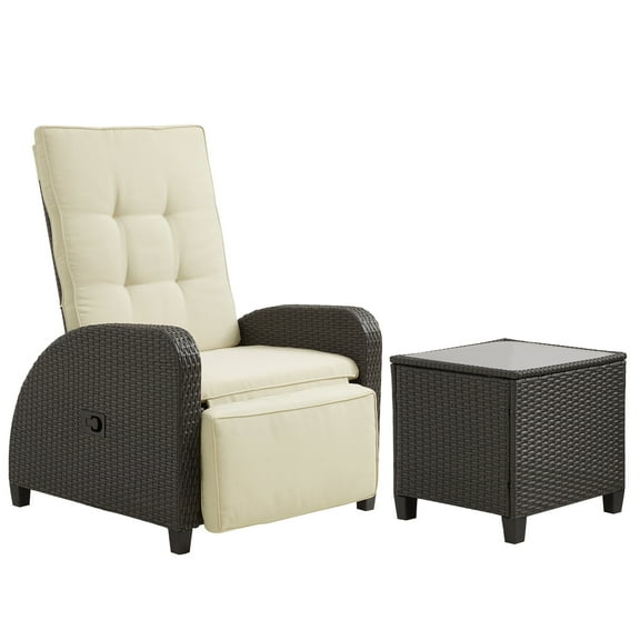 May in Color Outdoor Wicker Recliner with Storage Side Table, Weather-Resistant Patio Lounge Chair with Cushions, 160° Adjustable Reclining, and 300 lbs Capacity