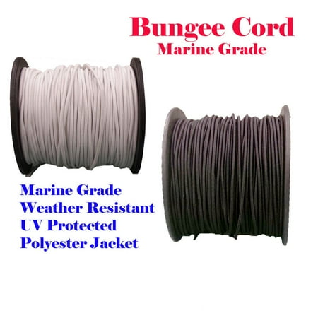 

1/8 x 60 Ft (20 Yards) Black or White Premium Marine Grade Bungee Shock Stretch Cord UV Resistance Heavy Duty for boat Kayak (NO Spool)