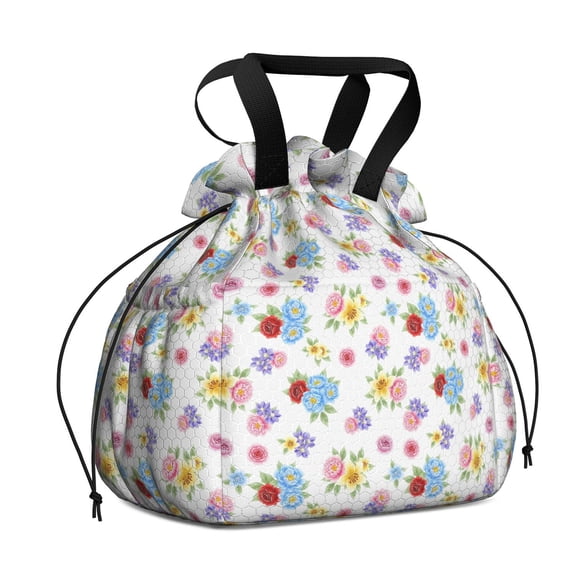 Pioneer Flower Floral Print Pattern Drawstring Lunch Bag Women - Drawstring Lunch Bag Insulated for Work Office - Stain-Resistant Large Lunchbags for Women with Multi-Pockets