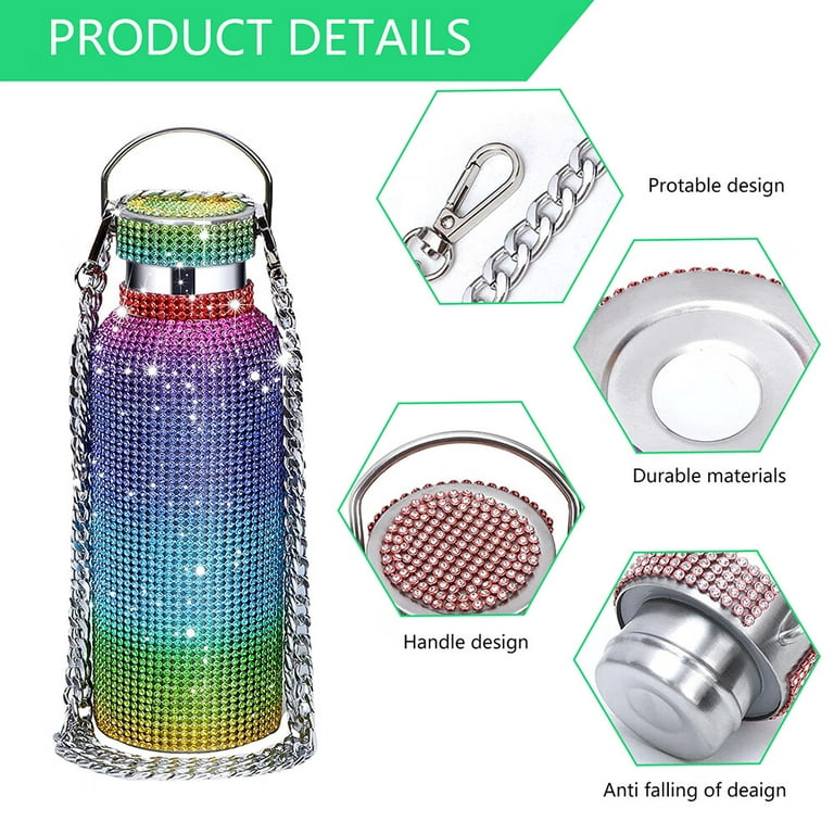 1pc Cool Stainless Steel 40oz Vehicle-mounted Straw Water Bottle With  Rhinestones