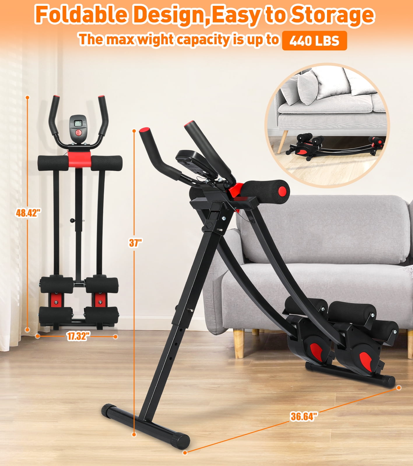 GIKPAL Fitness Ab Machine, 4 Adjustable Resistance Levels Ab Workout Equipment for Home Gym, Height Adjustable Ab Trainer, Foldable Fitness Equipment.440lbs Weight Capacity