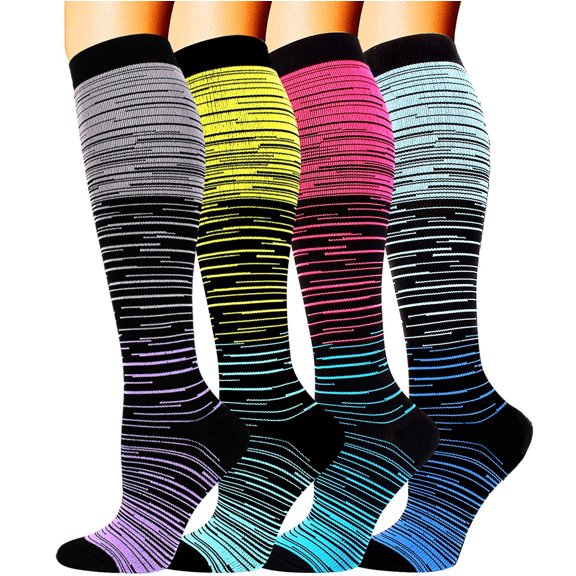 4 Pairs Medical Sport Copper Compression Socks for Women & Men Circulation 15-20 mmHg is Best Support for Athletic Running Cycling, Nursing, Travel - Gradient Colors