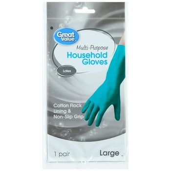 Great Value BPA-Free Latex Multipurpose Reusable Household Gloves, Teal, Large