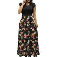 thumbnail image 2 of Empire Waist Dresses for Women 2024 Short Sleeve Crewneck Floral Maxi Long Dress Summer Fashion Casual Sun Boho Dresses, 2 of 4