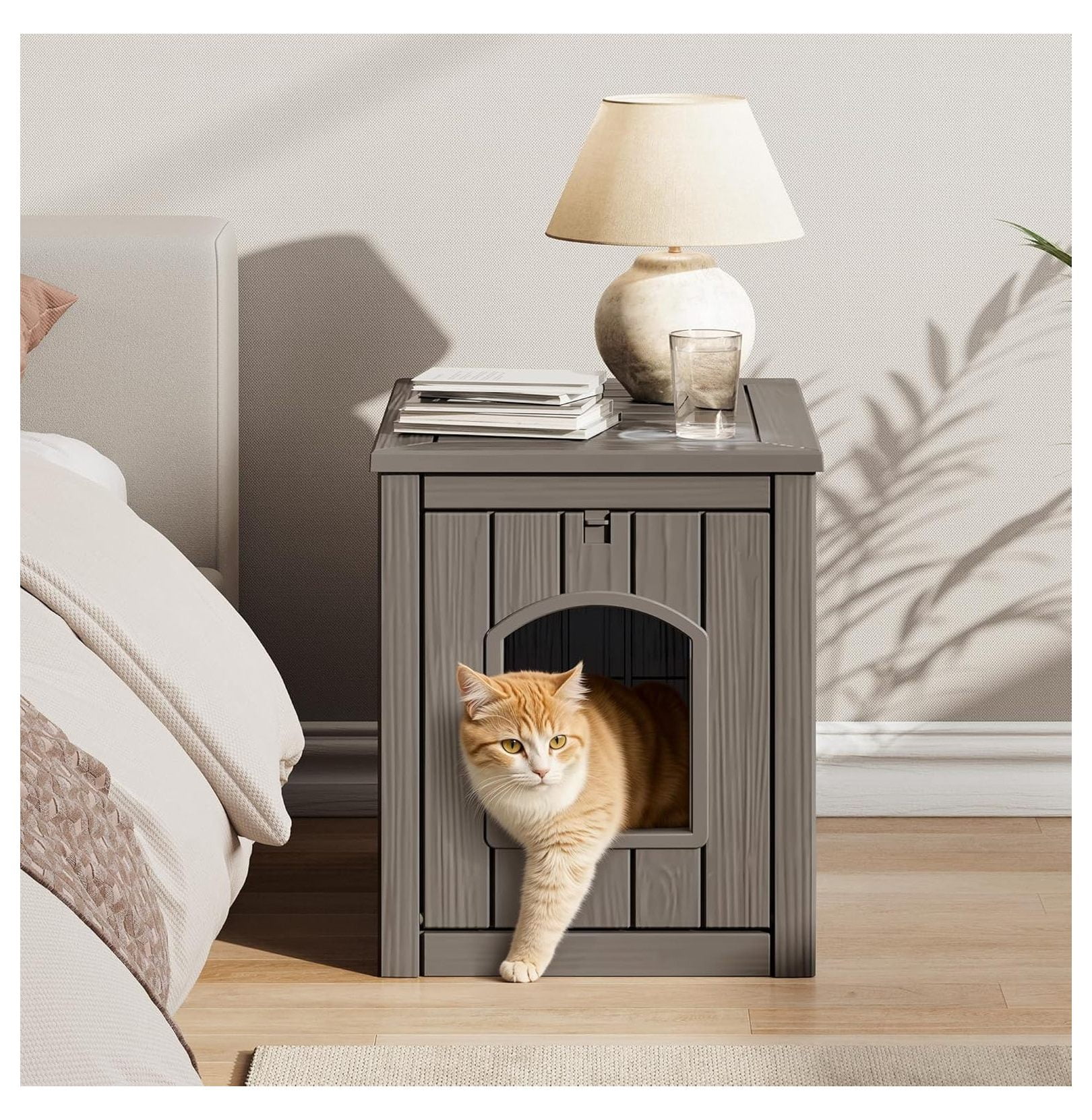 Cat House Indoor Outdoor, PP Plastic Cat Shelter - Large Gray Cozy Pet House for Cats & Kittens, Easy Assembly, Waterproof, All-Season Hideaway