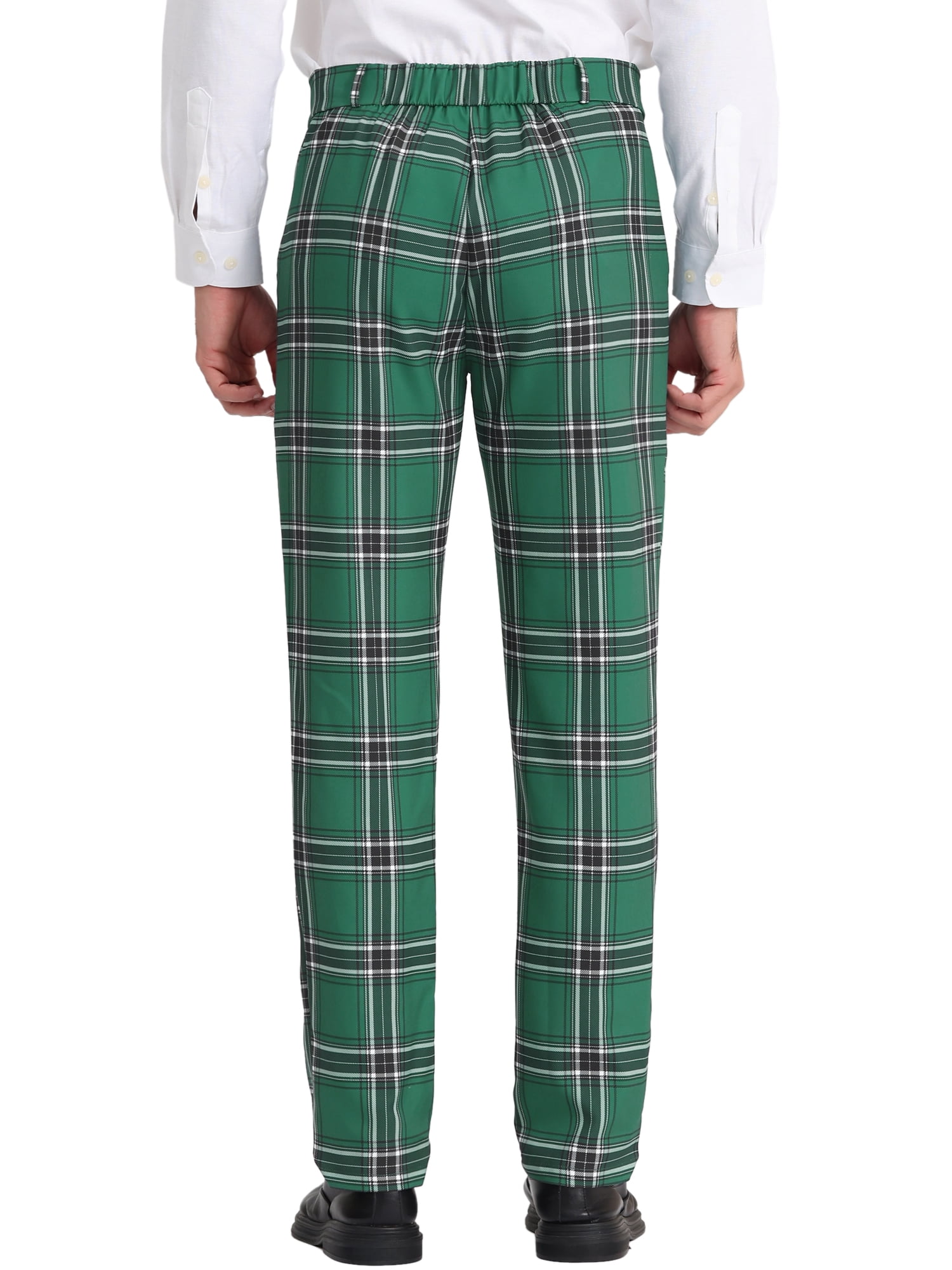Unique Bargains Men's Flat Front Plaid Pants Formal Business Checked Trousers 38 Green Black