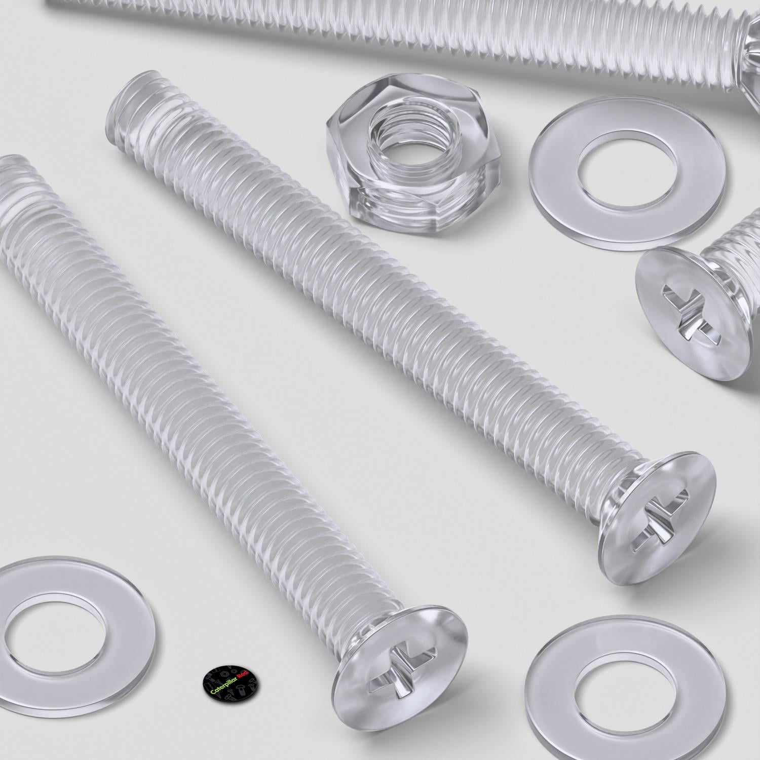50 x Crosshead Countersunk Screws Nuts and bolts, Transparent Clear Plastic Acrylic, M3 x 25mm - Acrylic Plastic Screws, (3/32 x 1 in)