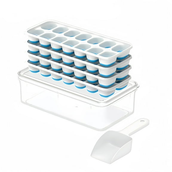 SongSUN 4-Pack Square Ice Cube Trays with Storage Bin & Scoop – 14-Grid Each, Stackable for Cocktails, Coffee & Home Parties
