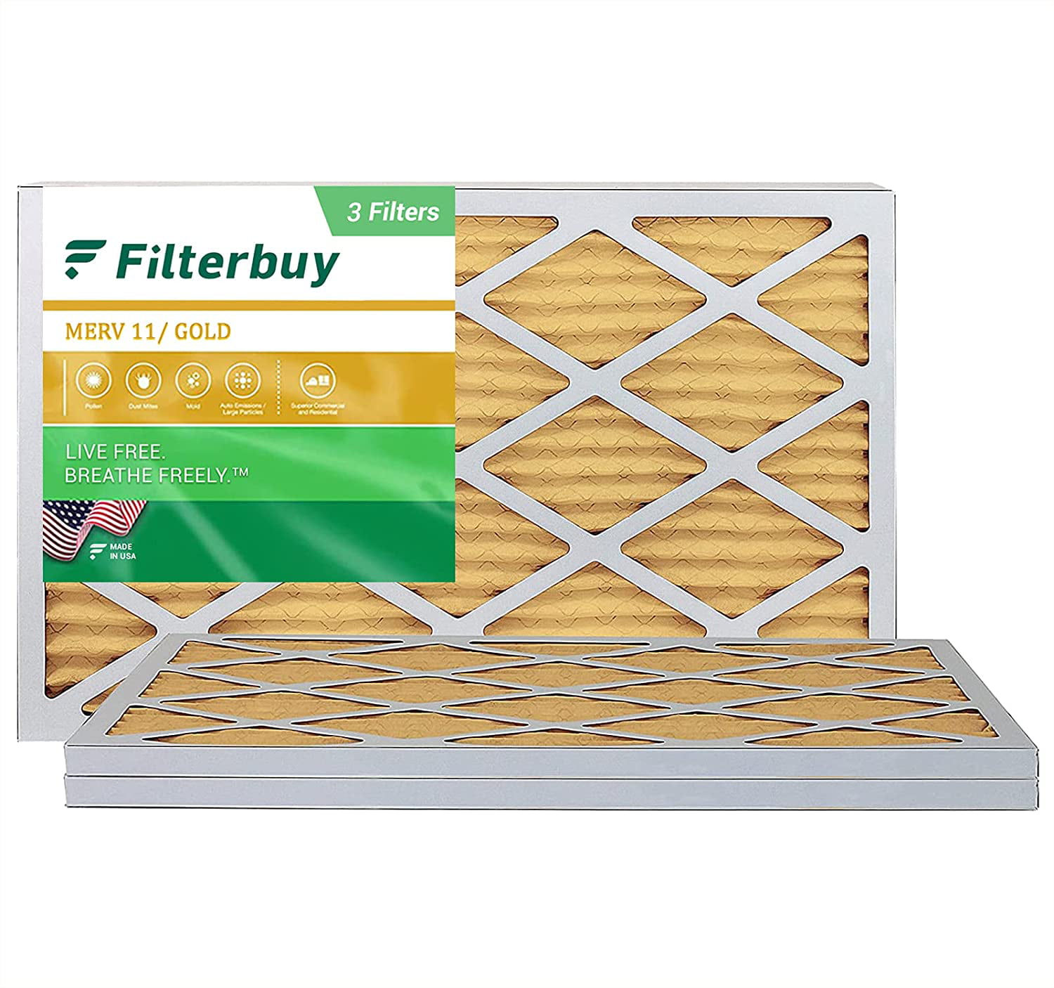Filterbuy 14x20x1 Air Filter MERV 11 Pleated HVAC AC Furnace Filters 4-Pack, Gold