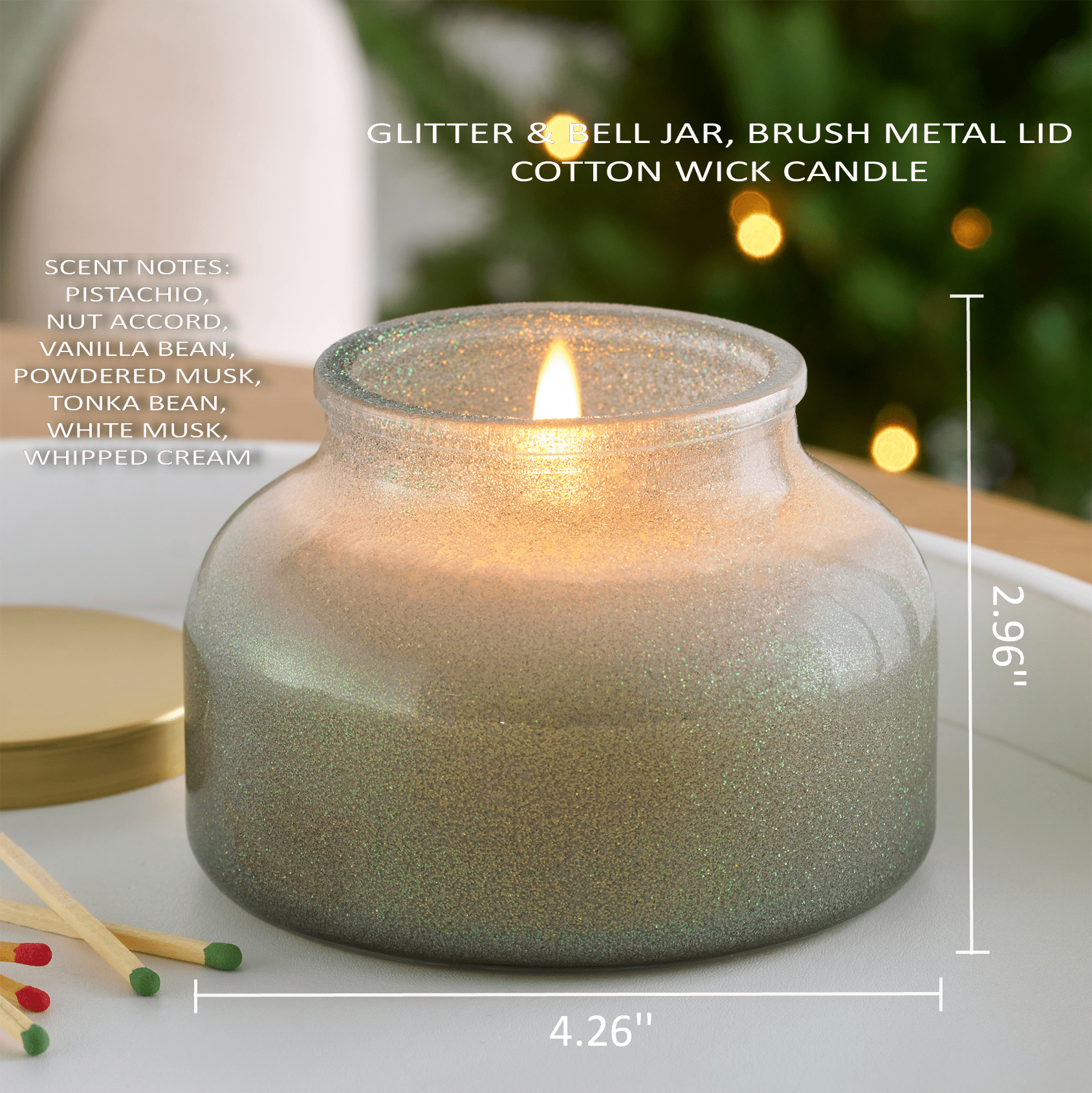 Better Homes & Gardens 1-Wick Holiday Scented Glitter Jar Candle, Pistachio Snow, 12oz.