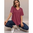 thumbnail image 5 of Womens V Neck Short Sleeve T Shirts Summer Tops Casual Loose Tees Trending Now Wine Red 5XL, 5 of 6