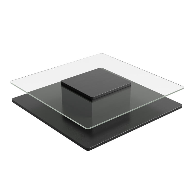 31.5''W Square Cocktail Coffee Table with Clear Tempered Glass Top, 2-Tier Accent Center Table with Open Storage Shelf