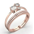 thumbnail image 3 of Unique 3 Stone Minimalist 1.55 Carat Round Cut Diamond Moissanite Engagement Ring, Trilogy Ring, Wedding Ring in 925 Sterling Silver With 18k Rose Gold Plating, Trio Set, Matching Band, 3 of 4