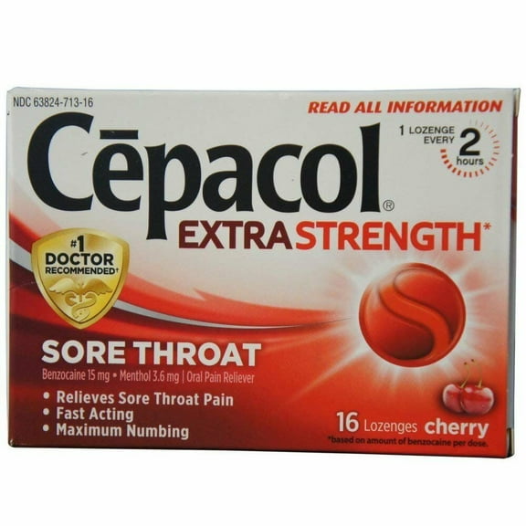 Cepacol Maximum Strength Throat Drop Lozenges, Cherry, 16 Count