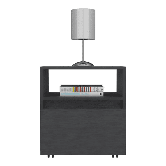 HomeRoots 526150 20.47 x 15.75 x 15.75 in. Black 1-Drawer Faux Wood Nightstand