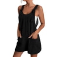 thumbnail image 2 of Womens Linen Romper Overalls Lightweight Adjustable Strap Sleeveless Jumpsuit Casual Summer Beach Vacation Outfits Black XL, 2 of 6