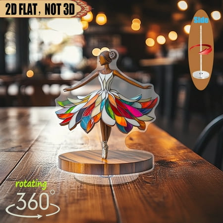 [2D flat] 1PC Rotating acrylic tabletop display featuring a ballerina in a layered dress on pointe shoes perfect for home, office, or gift giving