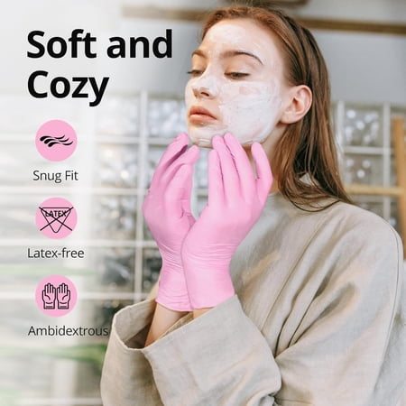 SwiftGrip Nitrile Gloves, Medical Exam Pink Gloves Disposable Latex Free Powder Free for Cleaning, Food Prep, Esthetician, 100-ct Box, Small