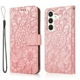 thumbnail image 2 of For Samsung Galaxy S23 Plus Case, Premium Leather Magnetic Closure Flip Wallet Case with Card Holder Cash Slot Stand Function Embossed Flower Pattern Slim Shockproof Lanyard/Strap Cover,Rosegold, 2 of 7