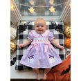 thumbnail image 6 of RUINIXCW Toddler Baby Girl Halloween Dress Outfit Little Baby Girls Summer Fall Smocked Dress Clothes Funny Ghost Candy Corn Embroidery  Doll Collar Short Sleeve Gingham Plaid Dress, 6 of 9