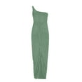 thumbnail image 4 of Sexy One Shoulder Ruched Summer Dresses for Women Trendy Eyelet High Waist Wrap Split Beach Maxi Dresses Cocktail, 4 of 4