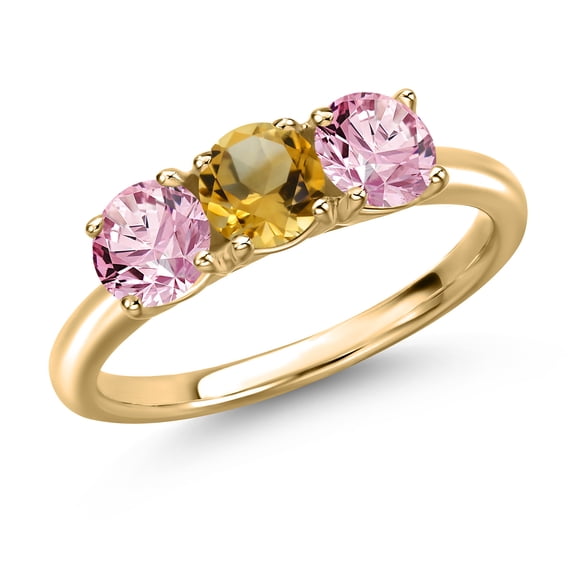 Gem Stone King 10K Yellow Gold Yellow Citrine and Pink Lab Grown Diamond Engagement Ring for Women | 1.45 Cttw | Round 5MM | Gemstone November Birthstone | Size 6