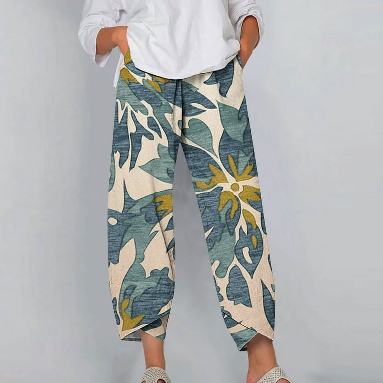 Summer Wide Leg Elastic Waist Pants, Women's Casual Summer Pants Floral  Beach Pants High Waist Boho Pants with Pockets Prime Deals Of The Day Today  Only Tiny Homes For Sale #3 